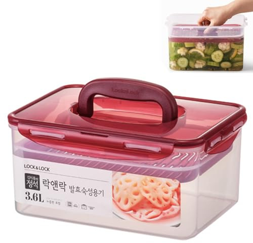 Lock & Lock BPA Free Rectangular Pickle Kimchi Press Ferment Storage Container (3.6L)