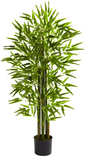 Nearly Natural 4-ft Artificial Bamboo Tree, U/V Resistant for Outdoors, Fake Bamboo Plants with 4 Natural Trunks, 48-in Tall Faux Plants for Indoor/Outdoor Home Decor with 520 Realistic Fake Leaves