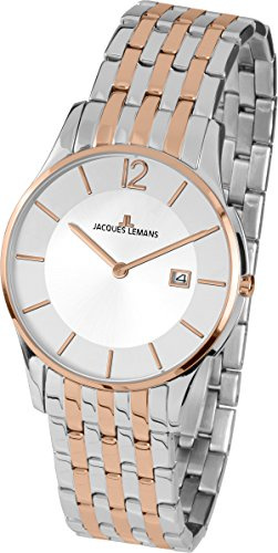 JACQUES LEMANS damklocka hjorthyrare London metallband massivt rostfritt stål ip-rosé/Bicolor 1-1852D