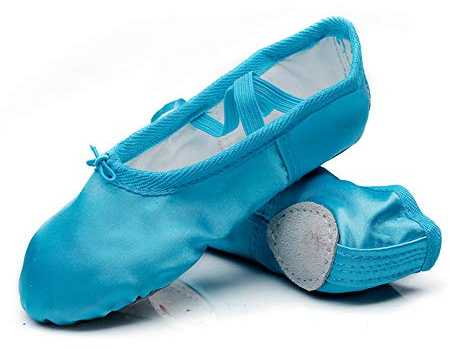 MSMAX Girls Ballet Shoes Satin Performa Dance Slippers for Kids Blue 6 M US Big Kid