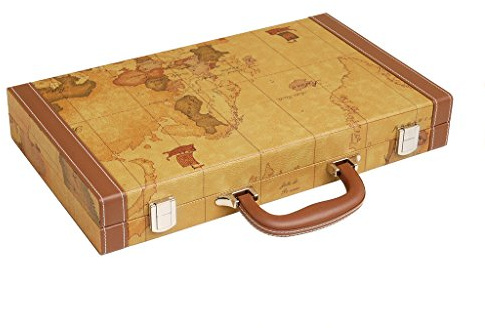 New! - 15-inch Luxurious Map Backgammon Set - Brown Board
