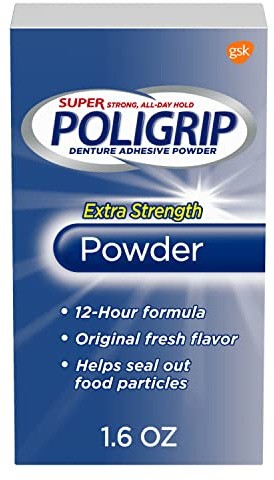 Super Poligrip Extra Strength Denture and Partials Adhesive Powder, 1.6 Ounce