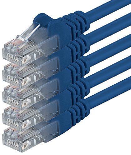 1aTTack.de 5x 0,25m Câble Réseau Cat6 Cat 6 - RJ45 Ethernet LAN DSL Routeur Modem - Bleu