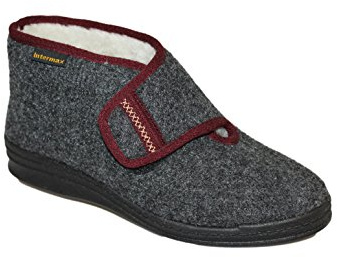 Intermax Damen Hausschuh Stiefel mit Verschuß, gefüttert Schurwolle, Filz anthrazit 38 EU