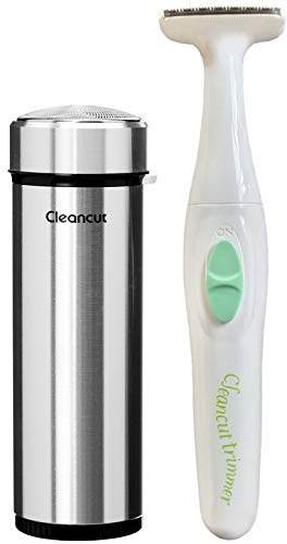 Cleancut Intimate Grooming Kit - Battery Powered Pubic Hair Trimmer and Foil Shaver Set with Protected Blades, Bikini Trimmer for Women, Electric Groin and Body Groomer, Dry Use Silver