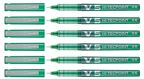 PILOT Set of 6 Hi-Tecpoint V5 Rollerball Pens Fine Point Greenaa