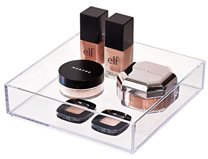 iDesign boîte de rangement pour tiroir de salle de bain ou cuisine, grand organisateur tiroir en plastique sans BPA, rangement maquillage empilable pour cosmétiques, transparent, L: 20,3 cm x 20,3 cm