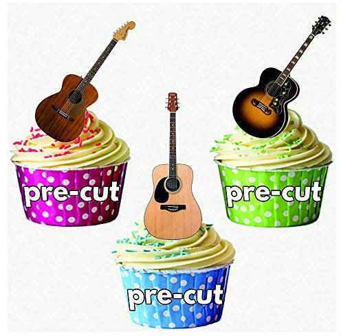 AK Giftshop PRE-CUT Acoustic Guitars Cake Decorations - 36 Edible Wafer Cup Cake Toppers