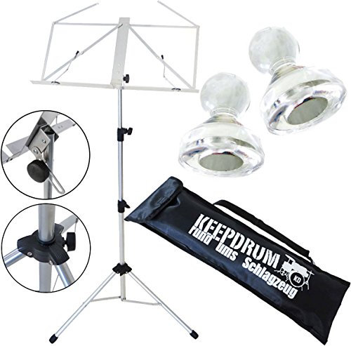 keepdrum Notenständer Notenpult Silber mit Tasche Silver metallic +10 Stück Notenpult Magnete MG10