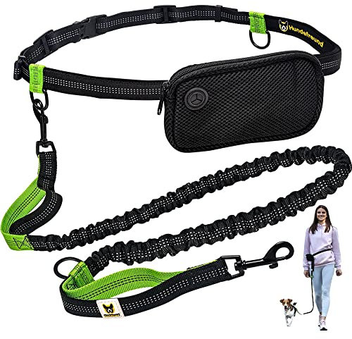 Joggingleine für kleine Hunde bis 15 kg | Elastische Reflektierende Hundeleine von 110 bis 160 cm dehnbar | Freihandleine mit Bauchgurt zum Joggen Laufen Radfahren Wandern