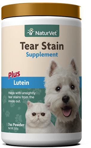 NaturVet Tränenfleck Plus Lutein | beseitigt unschöne Tränenflecken | angereichert mit Cranberry-Extrakt, Calciumascorbat & Oregon Traubenwurzel | Für Hunde & Katzen | 200 Gramm Pulver