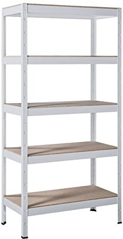 SCHULTE Regalwelt Schwerlastregal mit 5 Holzböden, Traglast pro Ebene 200 kg, 180x90x45 cm (HxBxT), weiß, Lagerregal, Kellerregal, Werkstattregal, Steckregal