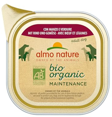 almo nature Bio Organic Maintenance, Alimento Umido per Cani Adulti con Manzo e Verdure - Confezione da 3.2 kg (32 x 100 g)