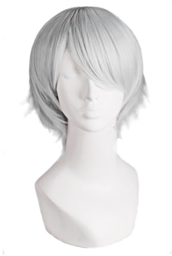 MapofBeauty 30cm/ 12 pulgada medio lacio hombre lacio Pelucas (plata gris)