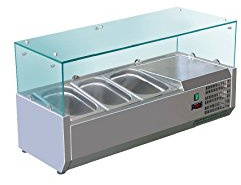 SARO VRX 955/380 - Vetrina refrigerante da banco, per 3 GN 1/3, l 955 x P 395 x H 435 mm, in vetro e acciaio inox, con controllo digitale della temperatura, raffreddamento statico, refrigerante R600a