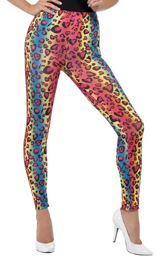 Smiffys Neon Leopard Tryck Leggings, Flerfärgad, 1980-tals Maskerad, 1980-tals utklädningstillbehör