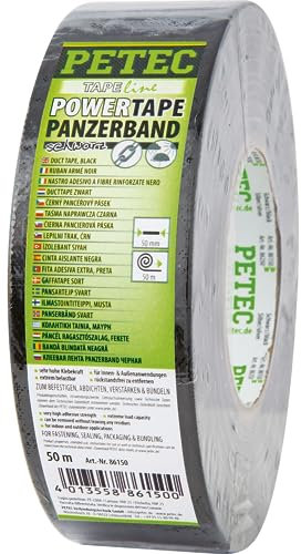 PETEC Panzertape schwarz Gaffa Tape extra breit. Schwarzes Klebeband 50 m Gewebeband Panzerband Panzerklebeband extra stark 86150
