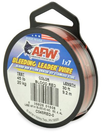 American Fishing Wire Bleeding Leader Blood Red Nylon Coated 1x7 Stainless Steel Leader Wire, 45 Pound Test, 30-Feet
