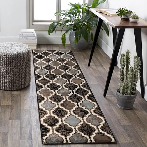 Superior Indoor Area Runner, Jute Backed, Perfect for Hallway, Living/ Dining Room, Bedroom, Office, Kitchen, Entryway, Modern Geometric Trellis Floor Decor, Viking Collection, 2' 7 x 8', Chocolate