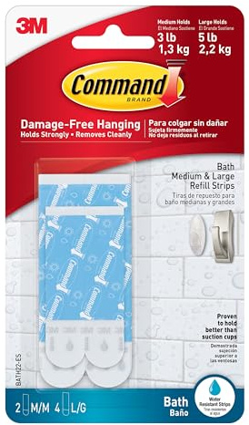 Command Bath Replacement Strips, 2-Medium and 4-Large Water-Resistant Adhesive Strips, Re-Hang Bath Hooks or Caddies