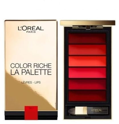 L'Oréal Paris Lippen Make-up Color Riche La Palette Lip red/Lippenstift Palette mit 6 harmonierenden Farbtönen für volle Lippen, 1er Pack