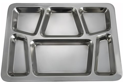 Winco - SMT-2 Winco 6-Compartment Mess Tray, Style B, Stainless Steel, Medium