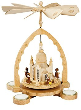 Richard Glässer Seiffen Piramide di Natale Chiesa Frauenkirche, 27 cm di Altezza, Naturale con lumini, Originale Monti Metalliferi di Richard Glaesser