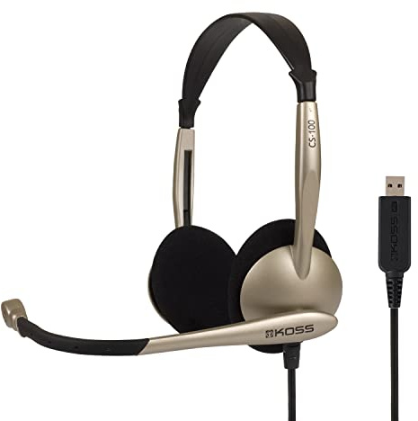 Koss CS100 USB Double Sided On-Ear Headset with Boom Microphone, Lightweight Design, Black and Beige