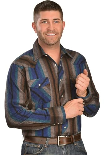 Wrangler Men's Western Flannel Lightweight Stripe Shirt (Colors May Vary), Stripe, Medium