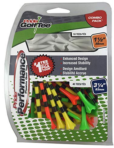Pride Performance Plastic Golf Tees - Combo 50 Pack - 40 3-1/4” and 10 1-1/2” - Citrus Mix - #1 Brand on Tour - The Perfect Tee for Any Hole