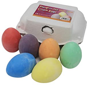 Bright Ideas PK06 7cm Egg Shaped Chalks, Bright Coloured Playground Chalk for Children, Bright Washable Sidewalk, Pavement, Blackboard Chalk 6 Assorted Colours, Assorted Chalks. BI7981.