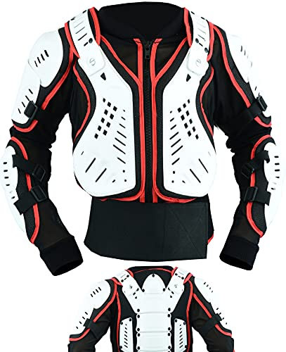 Texpeed Giacca per Bambini - Armatura da per bambini - Motocross con Protezione Schiena per Attività Sportive Sci Snowboard - Protezione Petto - Nero Bianco rosso - 8 Anni