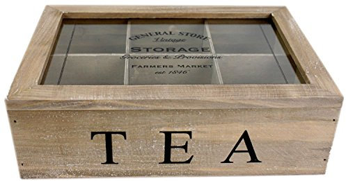 ukgiftstoreonline - Vintage Shabby Chic Wooden Tea Bag Chest - 6 Compartments - 3.72 x 1.16 x 2.63 inches