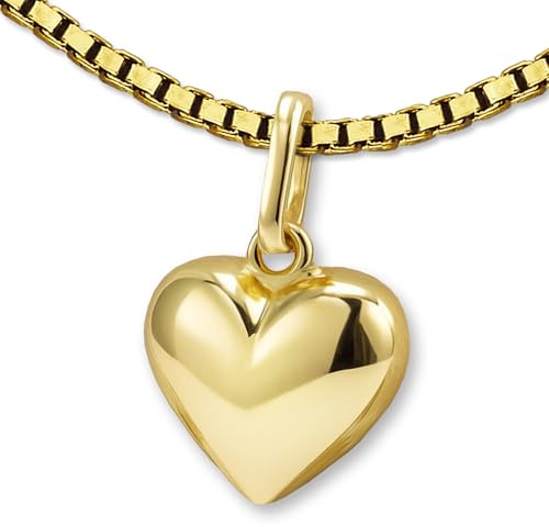 CLEVER SCHMUCK Damen Halskette goldener kleiner Mini Herz Anhänger 8 mm beidseitig gewölbt 333 Gold 8 Karat und vergoldete Kette Venezia 45 cm im Schmucketui Ich liebe Dich