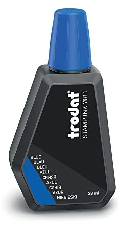 Trodat 7011 Tintenflasche, Blau, 28 ml, Tinte auf Wasserbasis, zum Stempeln von Dokumenten, sauberen und scharfen Fingerabdrücken, wiederverschließbarer Deckel