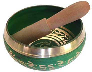 Green Tara Tibetan Singing Bowl with Silk Cushion Buddha of Compassion Mantra