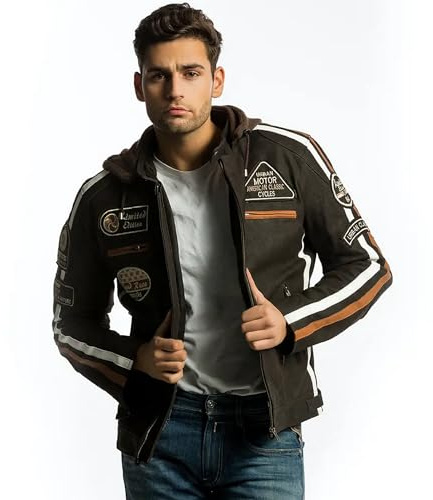 URBAN 5884 Chaqueta Moto Hombre en Cuero 58 Gents, Cazadora de Moto de Piel de Cordero, Armadura Removible para Espalda, Hombros y Codos, Marrón, 4XL