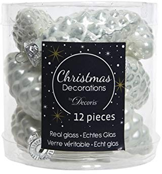 Weihnachtsbaumschmuck Tannenzapfen aus Glas – 12 x 60 mm, Winter-Weiß