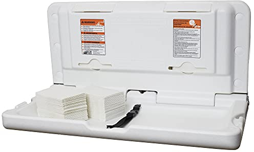 ECR4Kids Horizontal Wall-Mounted Changing Station with 500 Liners, Baby Changer, White Granite