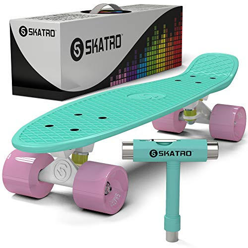 Skatro Mini Cruiser Skateboard. 22x6inch Retro Style Plastic Board Comes Complete