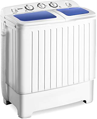 Giantex Portable Mini Compact Twin Tub Washing Machine 20lbs Washer Spain Spinner Portable Washing Machine, Blue+ White