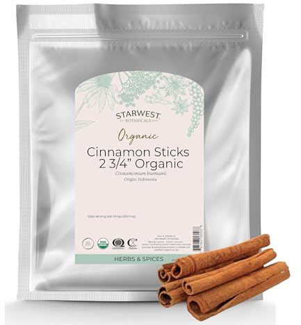 Starwest Botanicals Organic Cinnamon Sticks Whole - Spice for Tea, Cooking, & Baking, Korintje Cinnamon, Sweet & Mellow Flavor, Certified Kosher, Non-GMO - Bulk 1 lb Bag