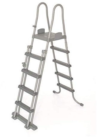 Bestway 58332 - Escalera para piscinas de 132 cm, con plataforma, 1 unidad, Gris