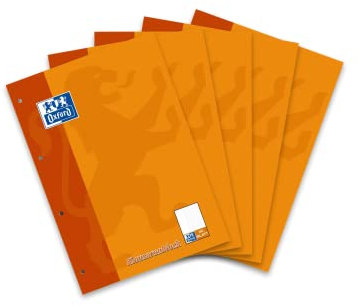 Oxford Schule Klausuren-Block A4, liniert mit Rand, 50 Blatt, orange, 5 Stück