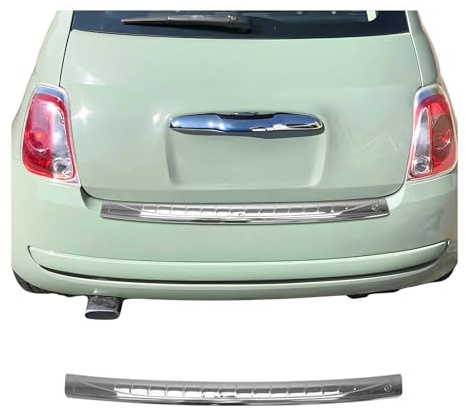 Protection Seuil de Pare-Chocs arrière - Compatible avec Fiat 500 500C 2007-2015 - Couverture de Seuil de Coffre - Bande Seuil de Chargement - Style élégant - en Acier INOX Chromé
