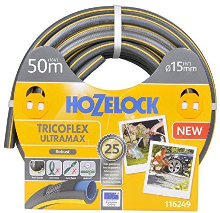 HOZELOCK - Tuyau Tricoflex Ultramax Ø 15mm (5/8) 50 M : Tuyau d'Arrosage Robuste, Résistant aux Intempéries, Anti-Vrille, Anti-Torsion et Anti-Écrasement, 40% PVC Recyclé [116249]