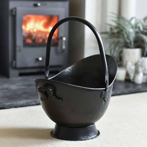 53cm Waterloo Black Iron Heavy Duty Coal Scuttle & Log Bucket – Metal Fireplace Storage Container for Wood, Kindling & Ash – Fireside Accessory for Hearth, Cabin & Home