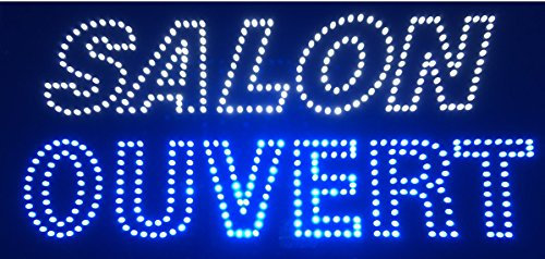 Enseigne lumineuse à LED SALON OUVERT Bleu/Blanc 60X30X2,5cm