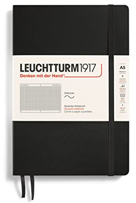 Leuchtturm1917 310337 Notizbuch A5 Medium Lineatur: kariert schwarz