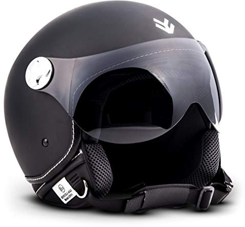 ARMOR HELMETS® AV-84 „Matt Black“ · Jet-Helm · Motorrad-Helm Roller-Helm Scooter-Helm Moped Mofa-Helm Chopper Retro Vespa Vintage Pilot Biker · ECE 22.05 Visier Schnellverschluss Tasche XS (53-54cm)